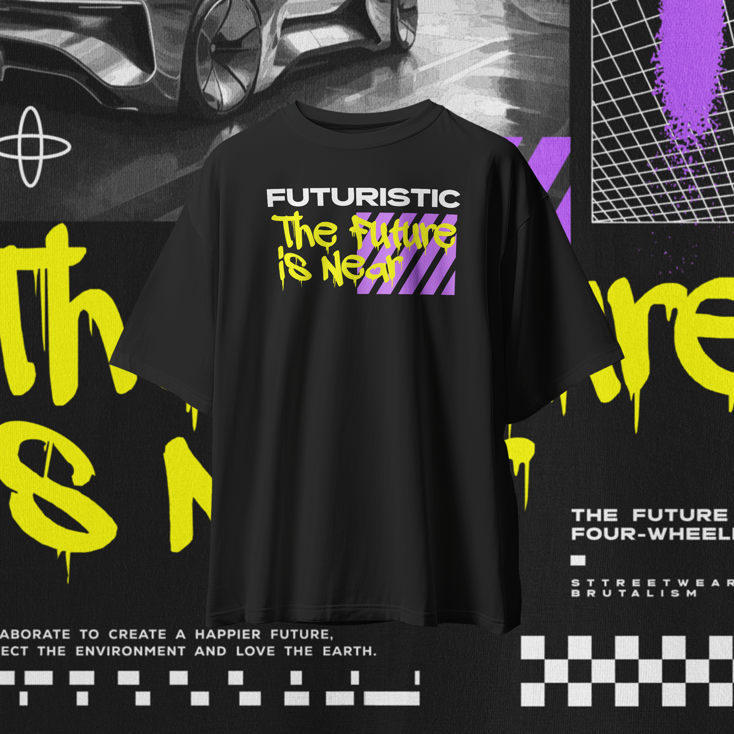THE FUTURE IS NEAR Streetwear Graphic Oversized Premium Quality Cotton T-shirt