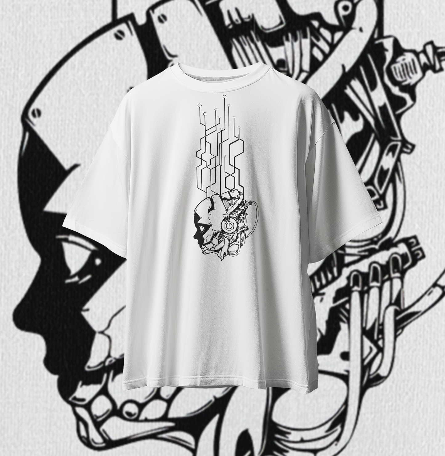Cyborg Head Graphic Oversized Premium Quality Cotton T-shirt